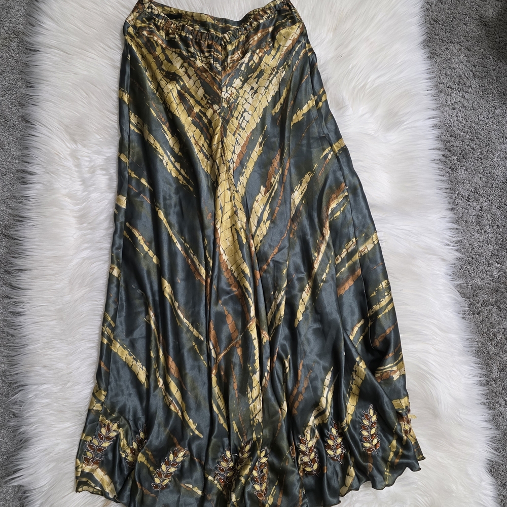 Soft Surroundings Dark Green Maxi Skirt with Gold and Bronze Stripe - Picture 2 of 4